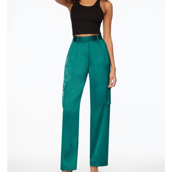 Dynamite Pants - Dynamite Izabel High-Waist Wide-Leg Silky Cargo Pants - Teal